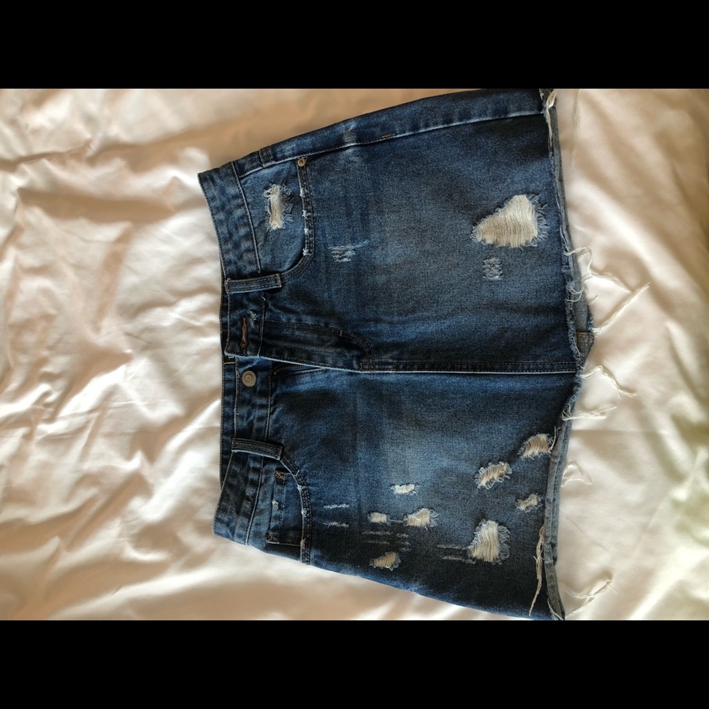 Distressed Denim Skirt